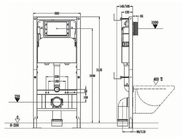 Инсталляция Agger ACC500+APB0144 для унитаза с Черной матовой клавишей смыва