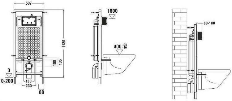 Комплект унитаза Owl 1975 Vind Cirkel-H OWLT190305 с сиденьем Микролифт и инсталляцией WeltWasser WW Marberg 507 10000005949+10000005953 с клавишей смыва Хром глянцевый