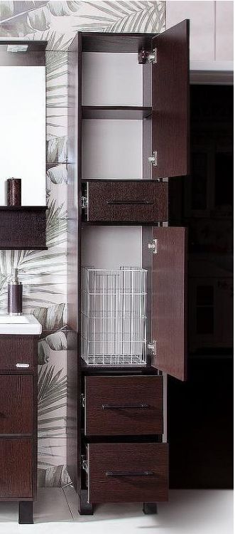 Шкаф пенал Бриклаер Чили 35 4627125415081 с бельевой корзиной Венге