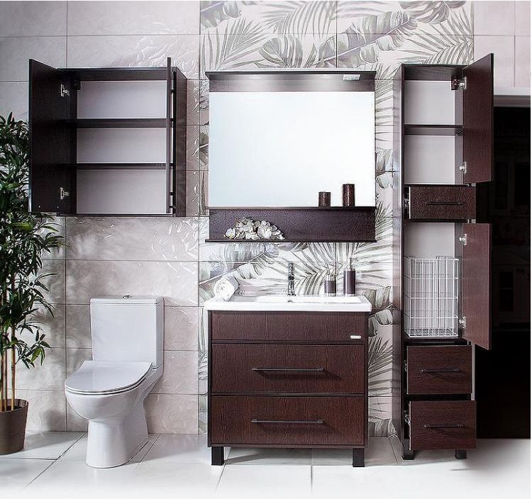 Шкаф пенал Бриклаер Чили 35 4627125415081 с бельевой корзиной Венге