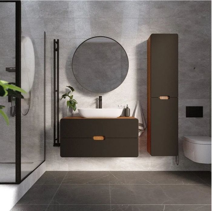 Шкаф пенал 1MarKa Vortex 35П Ц0000033027 подвесной цвет Орех ноче тортона Монолит найт