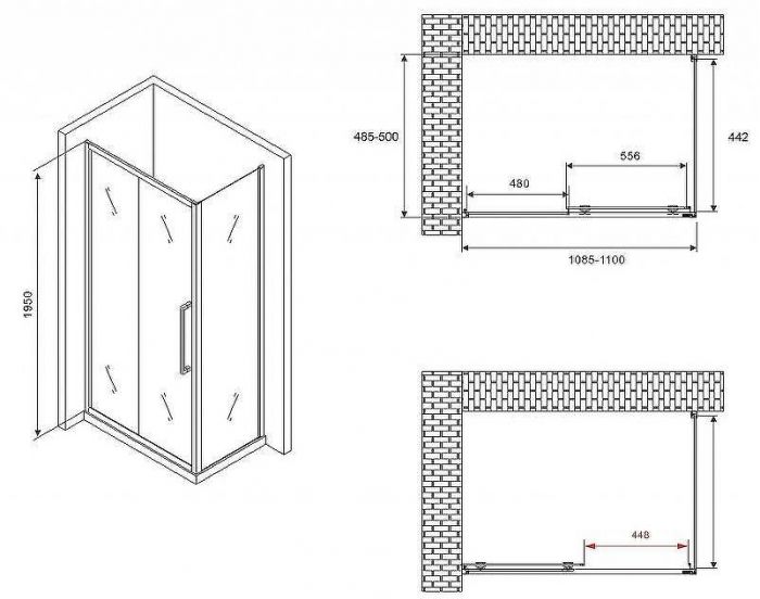 Душевой уголок Abber Schwarzer Diamant 110x50 AG30110H-S50 профиль Хром стекло прозрачное