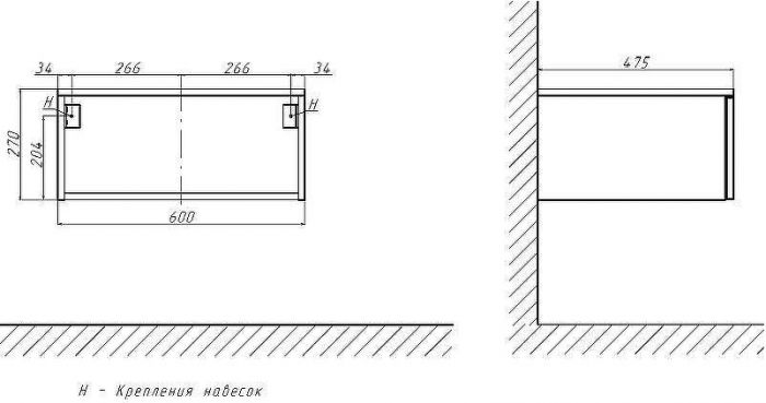 Тумба Velvex Unique Unit 60 tp.UNI.60.1Y подвесная Белая глянцевая