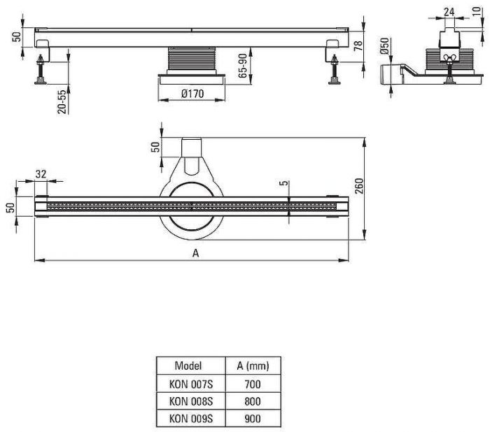 Душевой лоток Deante 70 KON_007S с решеткой Хром