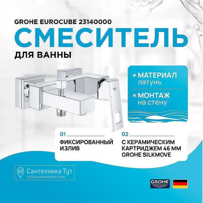 Смеситель для ванны Grohe Eurocube 23140000 Хром