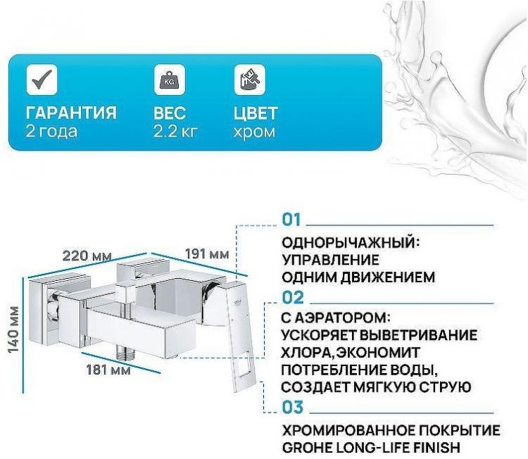 Смеситель для ванны Grohe Eurocube 23140000 Хром