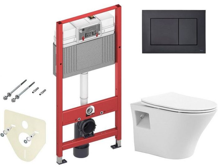 Комплект унитаза Avimano Promotion 1000080 с инсталляцией Tece Now 9400414 с сиденьем Микролифт и Черной матовой клавишей смыва