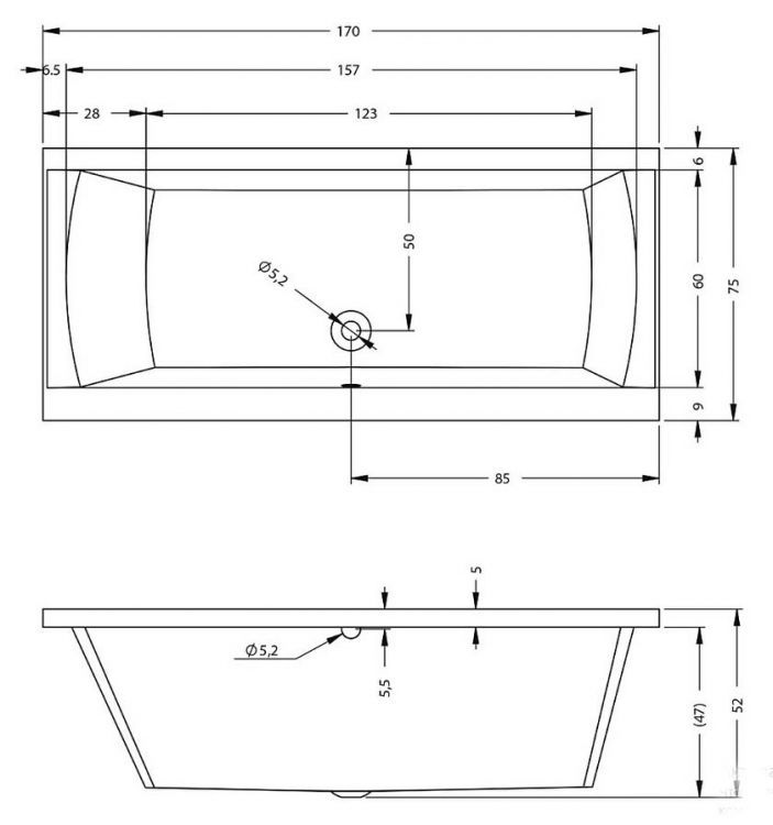 Акриловая ванна RIHO Julia 170x75 без гидромассажа, BA5300500000000 Акриловая ванна RIHO Julia 170x75 без гидромассажа, BA5300500000000