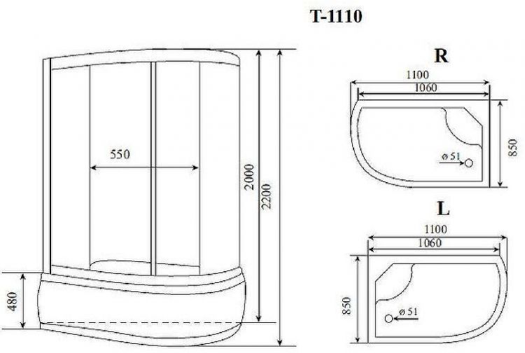 Душевая кабина Timo Standart 110x85 T-1110R с гидромассажем