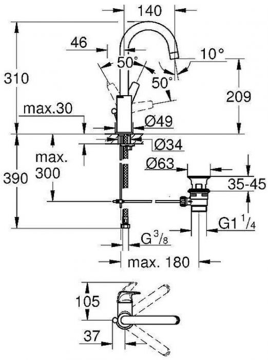 Смеситель для раковины Grohe Bauflow 23753000 Хром