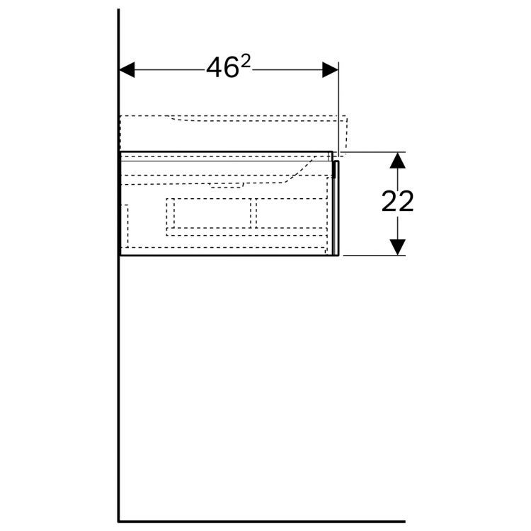 Тумба под раковину Geberit Xeno? 880х220х462 мм, 1 маленький ящик, сифон слева, серый дуб [500.513.43.1]