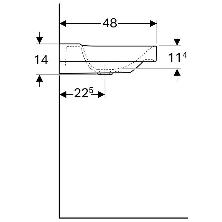 Раковина Geberit Xeno? с полочкой слева, c отверстием, без перелива 90х48 [500.535.01.1]