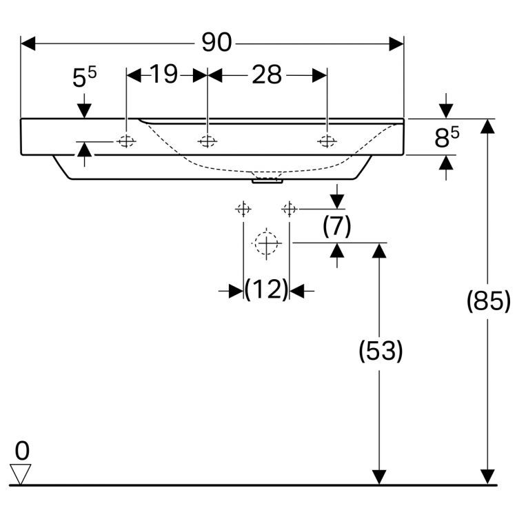 Раковина Geberit Xeno? с полочкой слева, c отверстием, без перелива 90х48 [500.535.01.1]