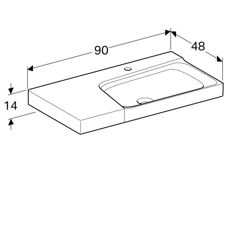 Раковина Geberit Xeno? с полочкой слева, c отверстием, без перелива 90х48 [500.535.01.1]