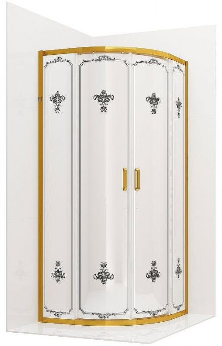 Душевой уголок Ambassador Royal 100x100 18015305 профиль Золото стекло белое с рисунком