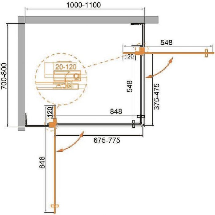 Душевой уголок Cezares Slider 110x80 SLIDER-AH-2-70/80-100/110-C-NERO профиль Черный матовый стекло прозрачное
