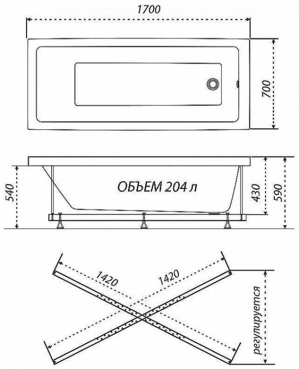 Акриловая ванна Triton Аура 170x70 Щ0000042101 без гидромассажа