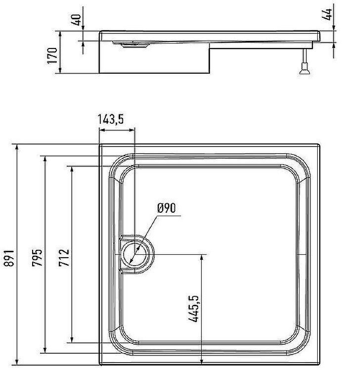 Акриловый поддон для душа Alex Baitler 90х90 AB9017H-2 Белый