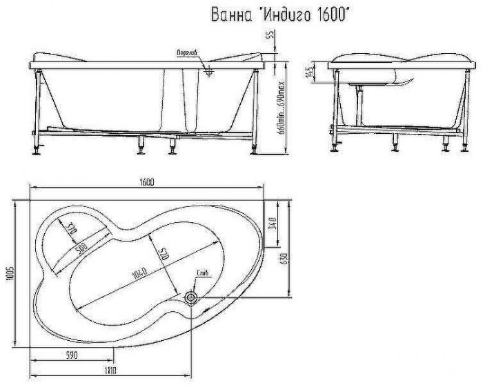 Акриловая ванна BellSan Индиго 160x105 R 4627171531261 с гидромассажем