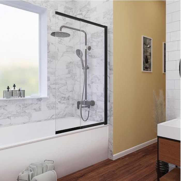Шторка на ванну WasserKRAFT Dill 80 61S02-80WS профиль Черный стекло прозрачное