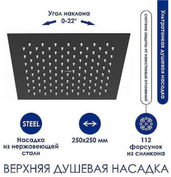 Душевая система WasserKRAFT A299.255.218.BM Thermo с термостатом Черная матовая