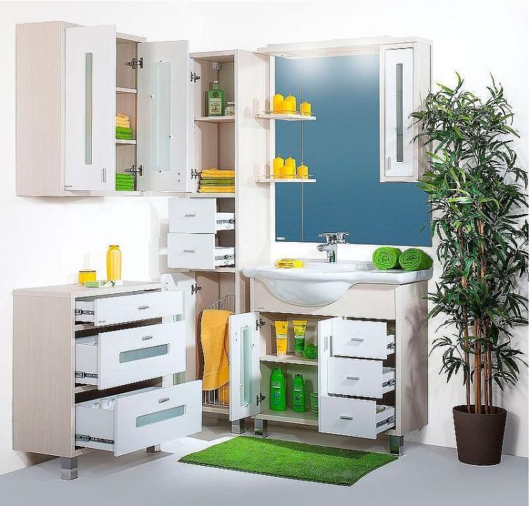 Зеркало со шкафом Бриклаер Бали 90 R 4627125412042 с подсветкой Светлая лиственница Белое глянцевое