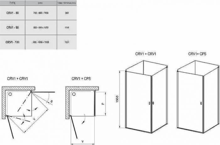 Душевая дверь Ravak Chrome CRV1-80 1QV40U01Z1 профиль Сатин стекло Transparent