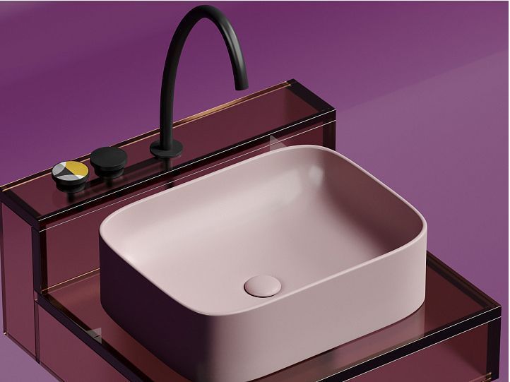 Умывальник CERAMICANOVA Element чаша накладная прямоугольная (цвет Розовый Матовый) CN6052MP