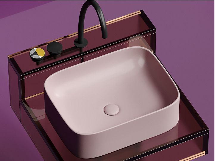 Умывальник CERAMICANOVA Element чаша накладная прямоугольная (цвет Розовый Матовый) CN6052MP