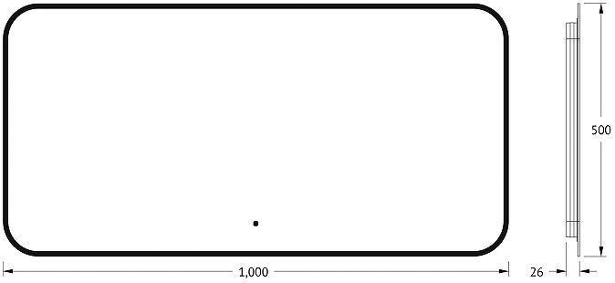 Зеркало Defesto Aura 100х50 DF 2975RH с подсветкой 28W-3000K/ИК - выключатель/Теплый белый свет/Черная рама