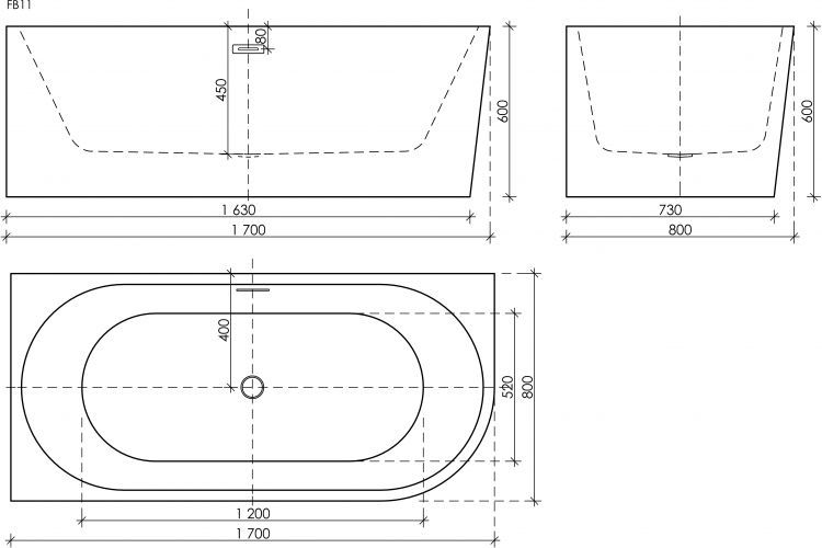 Ванна SANCOS Veneto L акриловая отдельностоящая, белый 1700x800x600мм, FB11