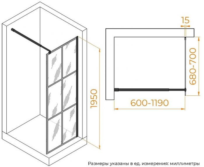 Душевая перегородка RGW Walk In WA-111B 70 411011107-84 профиль Черный стекло прозрачное