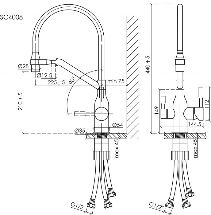 Смеситель для кухни Sancos Orta с гибким изливом, цвет матовый черный/черный, SC4008MB