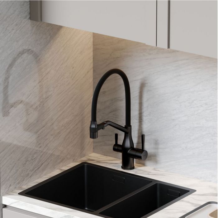 Смеситель для кухни Sancos Orta с гибким изливом, цвет матовый черный/черный, SC4008MB