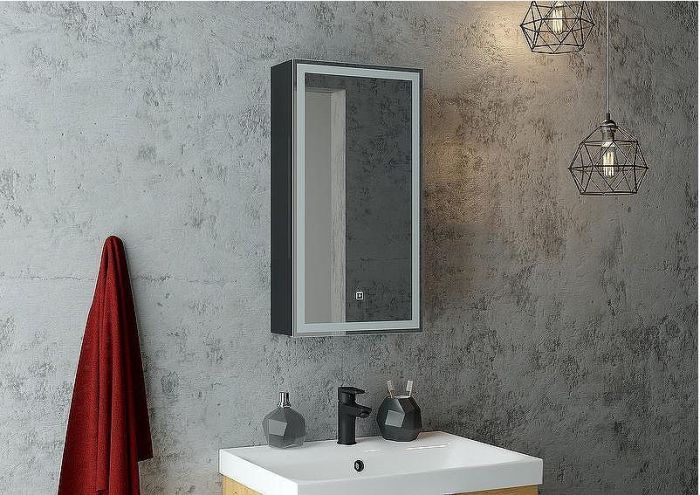 Зеркальный шкаф Континент Mirror Box black Led 35 R МВК054 с подсветкой Черный