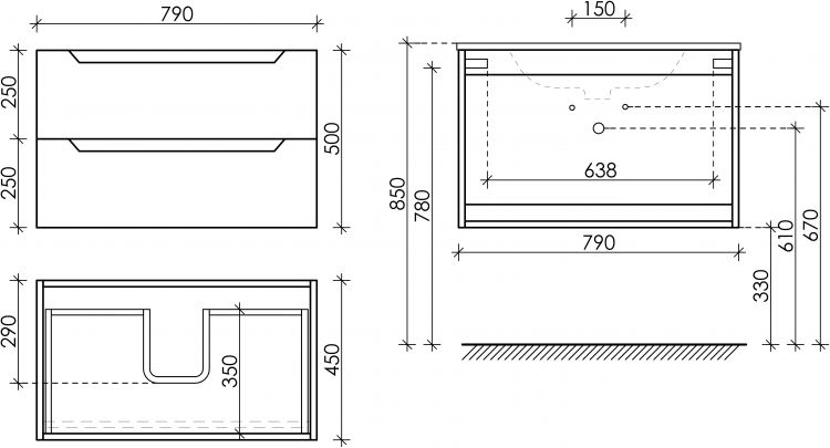Тумба подвесная SANCOS под раковину Norma 2.0, белый глянец 790х450х500, NR2.080W