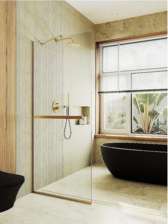 Душевая перегородка Maybah Glass MGD-732-3у 890x1950 в узком профиле Золото стекло прозрачное