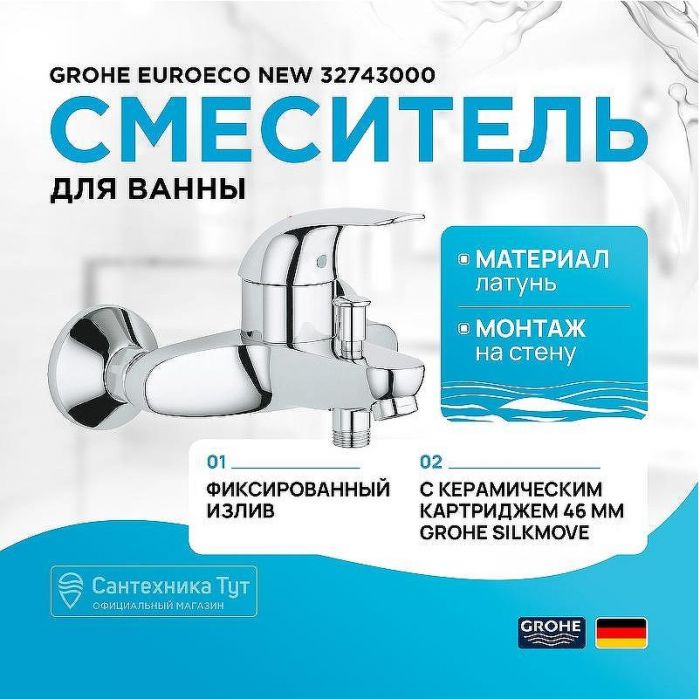 Смеситель для ванны Grohe Euroeco New 32743000 Хром