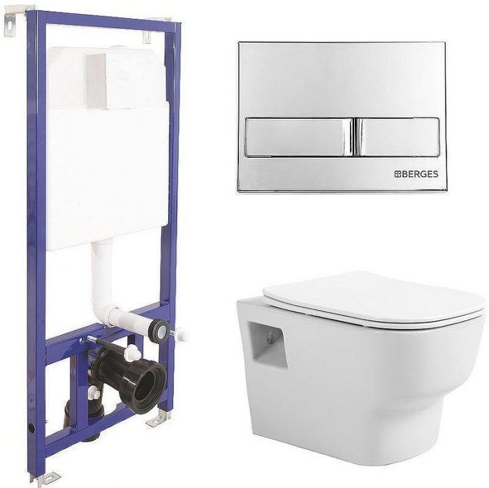 Комплект унитаза Avimano Tradition 1000090 с инсталляцией Berges Novum L3 040213 с сиденьем Микролифт и клавишей смыва цвет Хром