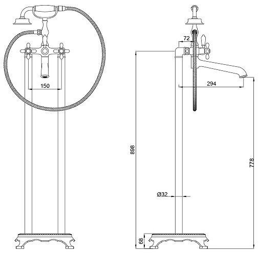 Смеситель для ванны Wonzon & Woghand Retro WW-88649020-MB универсальный цвет Черный матовый