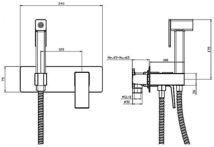 Гигиенический душ со смесителем Splenka S01.52.06 Черный матовый