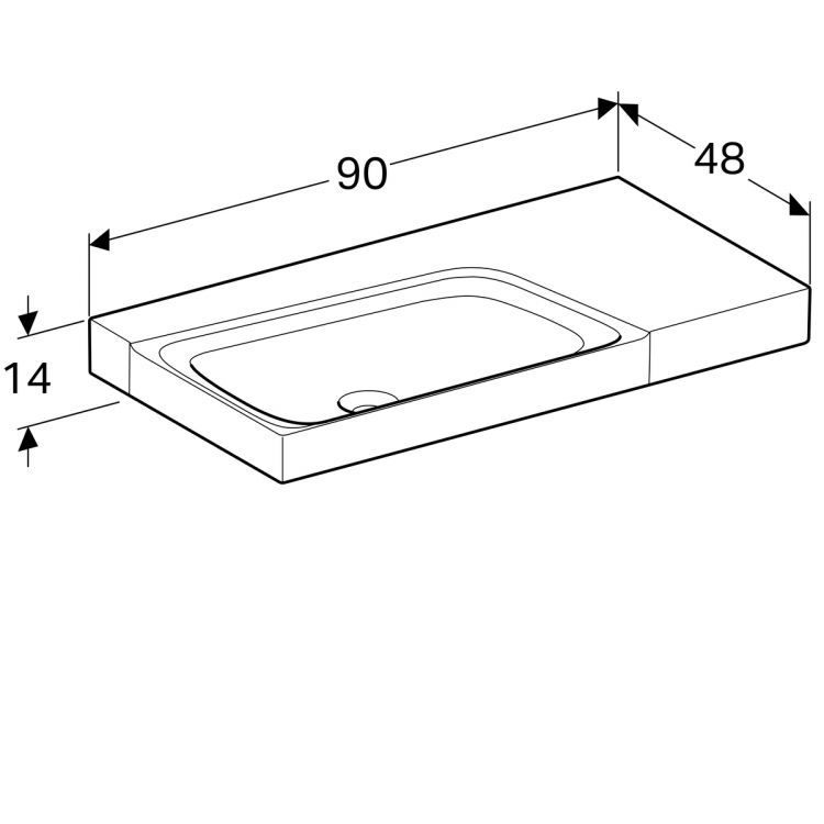 Раковина Geberit Xeno? с полочкой справа, без отверстия, без перелива 90х48 [500.534.01.1]