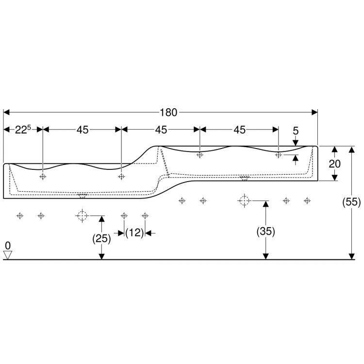 Детская раковина Geberit Bambini под четыре смесителя, нижняя раковина слева, двойная, двухуровневая, 180х41.5, Varicor, альпийский белый [430000016]