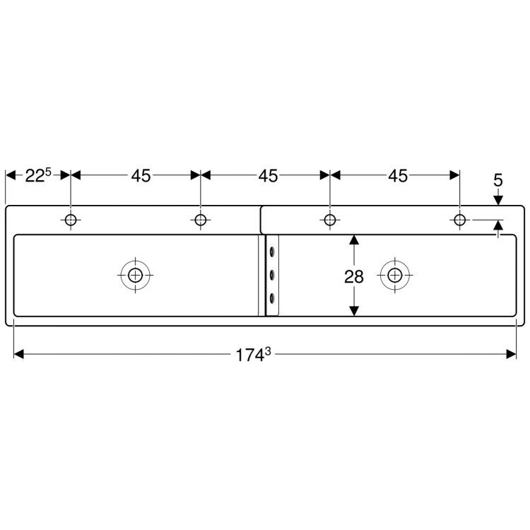 Детская раковина Geberit Bambini под четыре смесителя, нижняя раковина слева, двойная, двухуровневая, 180х41.5, Varicor, альпийский белый [430000016]