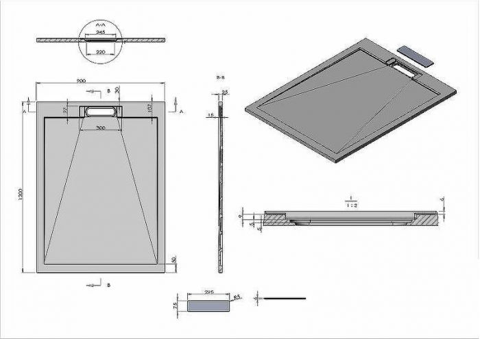 Душевой поддон из искусственного камня Vincea 120x90 VST-4SRL9012A+Vsph-D611 Антрацит