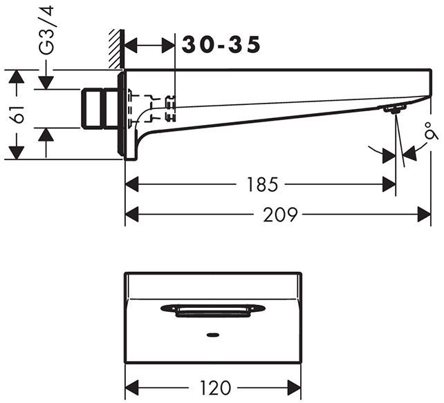 Hansgrohe Metropol Излив на ванну 185мм, настенный, цвет: золото