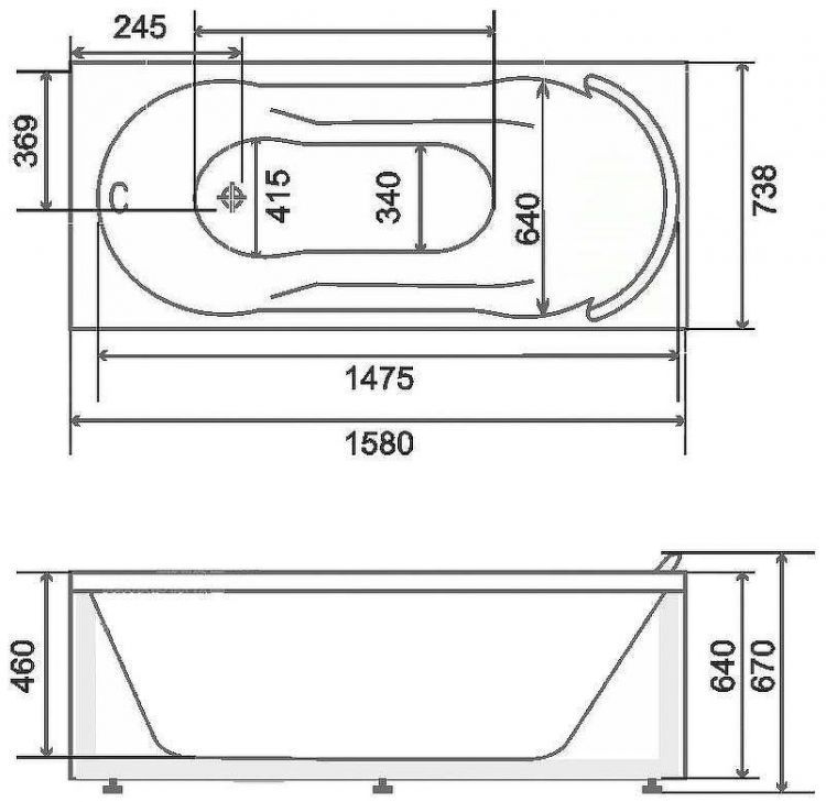 Акриловая ванна BellSan Риана 160x74 4627171530363 без гидромассажа
