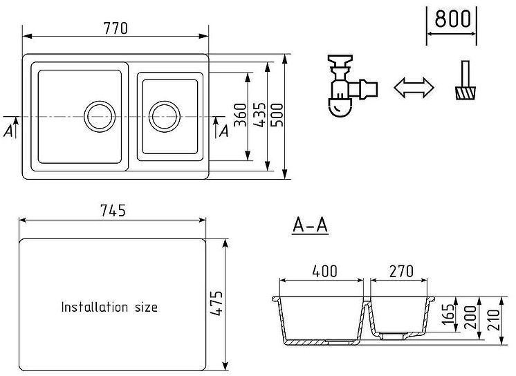 Кухонная мойка Ulgran Classic U-505-343 Антрацит Кухонная мойка Ulgran Classic U-505-343 Антрацит