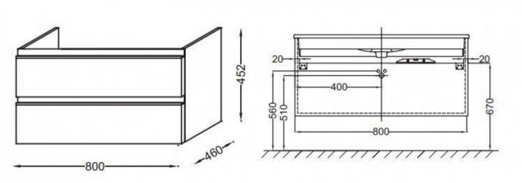Тумба под раковину Jacob Delafon Vox 80 см EB2028-RA-M43 матовый аквамарин
