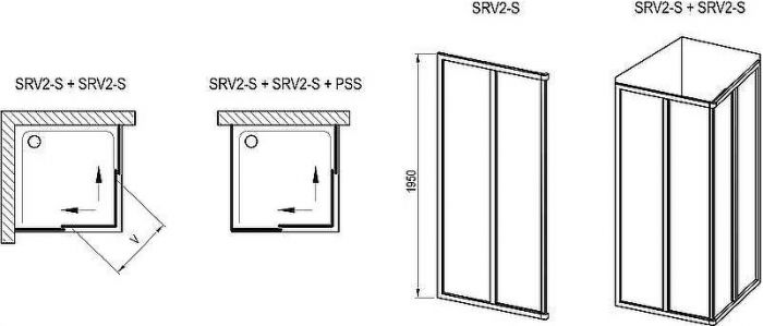 Душевая дверь Ravak Supernova SRV2-100 195 S 14VA03O2Z1 профиль Черный стекло Transparent